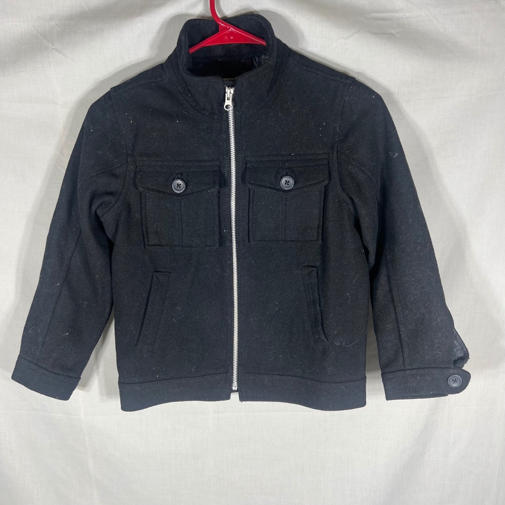 Old Navy Wool Blend Field Jacket Utility Coat Black Boys Size S 6-7